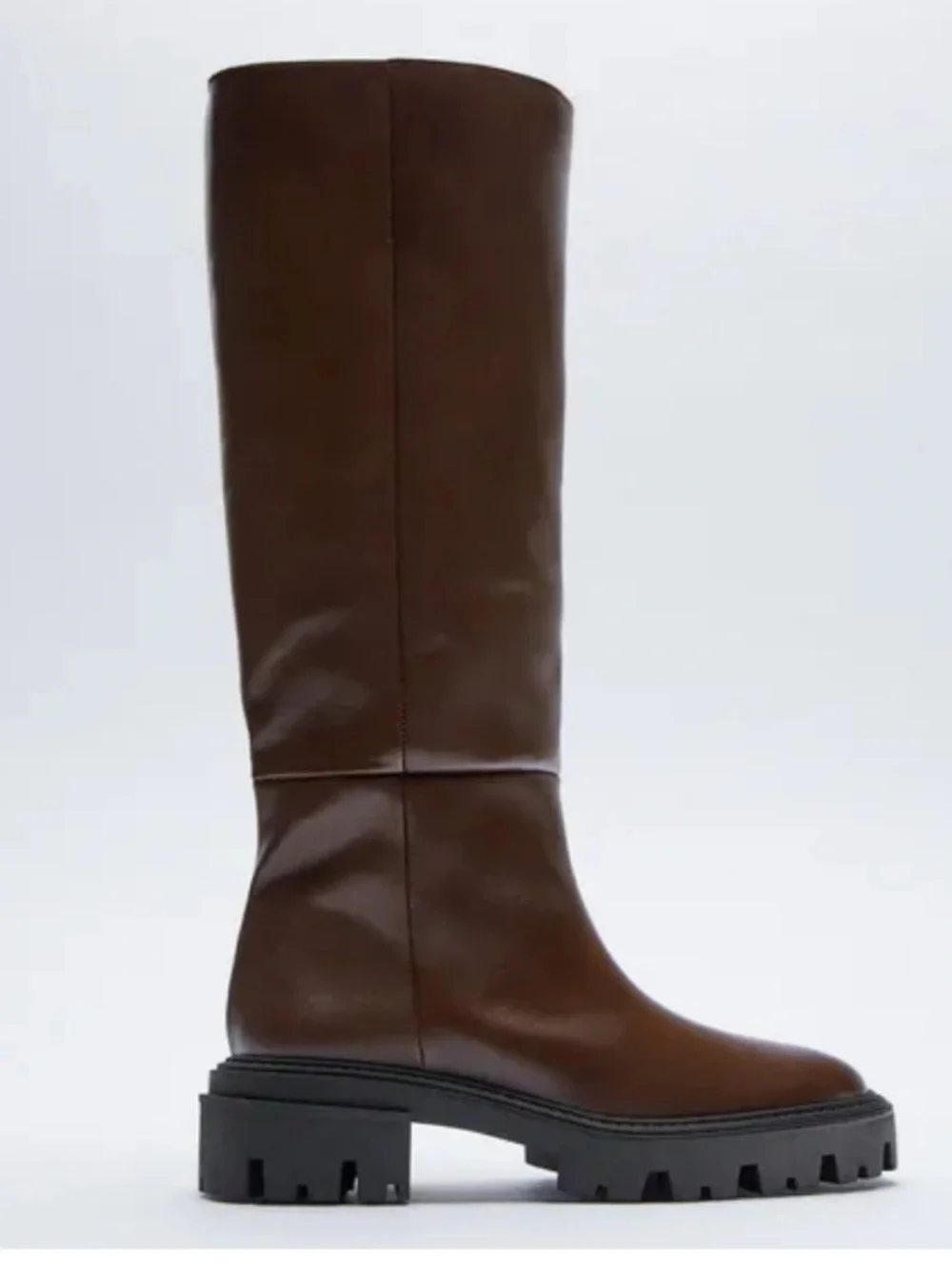 Viral Zara Knee-High Lug Sole Boots in Brown